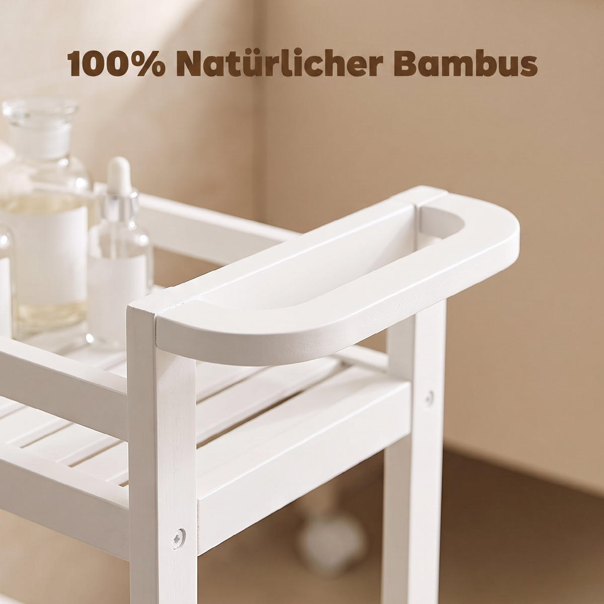 ROLLWAGEN Bambus Weiß - Weiß, Naturmaterialien/Holz (20/75/55cm) - HOMCOM