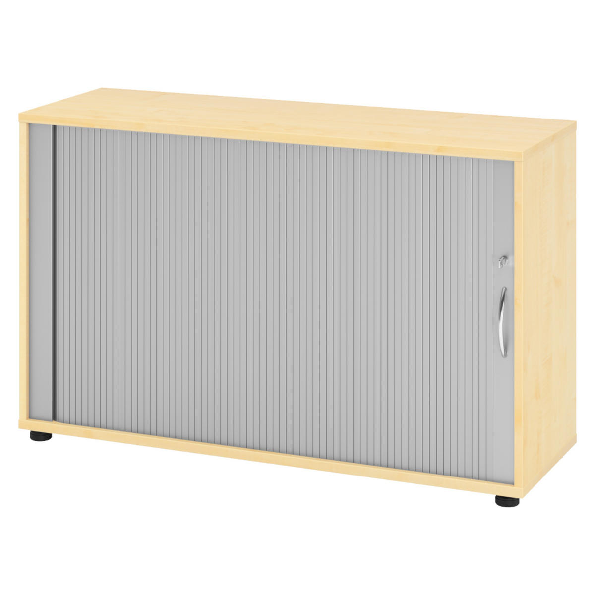 ROLLLADENSCHRANK - 2 Ordnerhöhen 40/120/74,8 cm in Ahornfarben/Silberfarben Bogengriff (Metall) - Silberfarben/Ahornfarben, Holzwerkstoff (120/74.8/40cm) - bümö