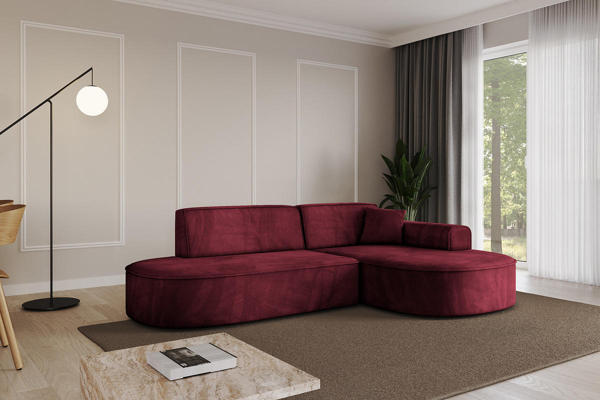 ECKSOFA Ottomane Rechts MARI-L1 - 243x171x79 cm Bordeaux Velours - Bordeaux/Schwarz, Holzwerkstoff/Kunststoff (171/243cm) - ALTDECOR