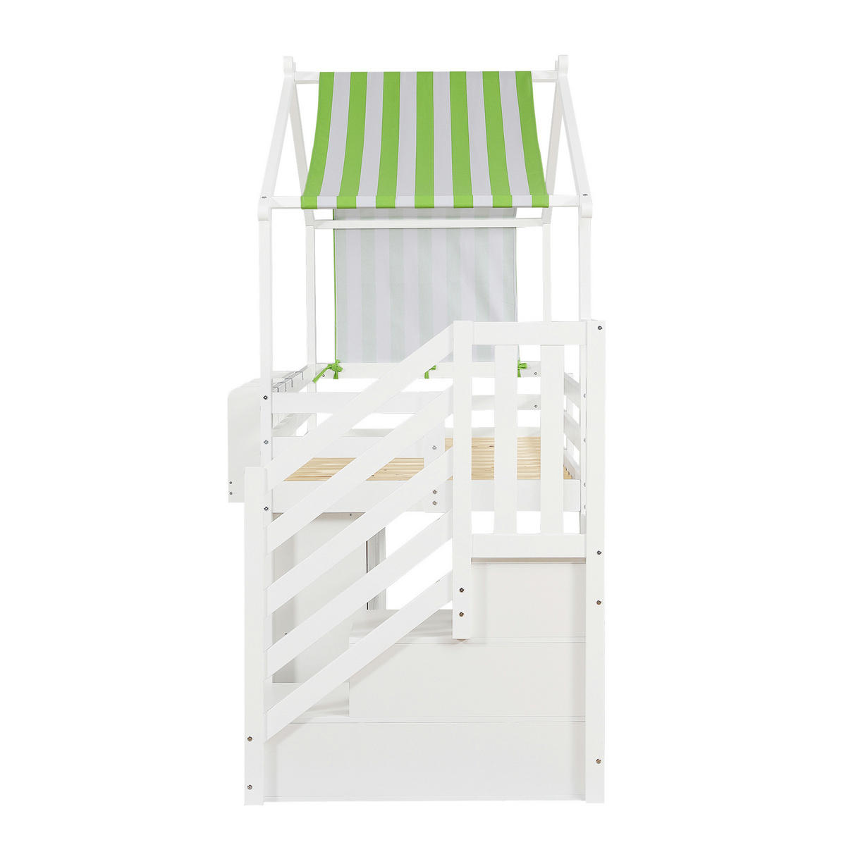 ETAGENBETT mit Stauraumtreppe 90x200 cm Weiß-Grün - Weiß, Holzwerkstoff (90/200cm) - Beauniv