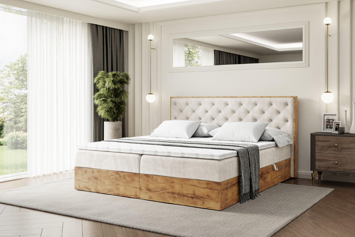 Thumbnail - Altdecor Boxbett, Braun, Holzwerkstoff, Höhe ca. 20 cm, 140x200 cm, Schlafzimmer, Betten, Boxspringbetten