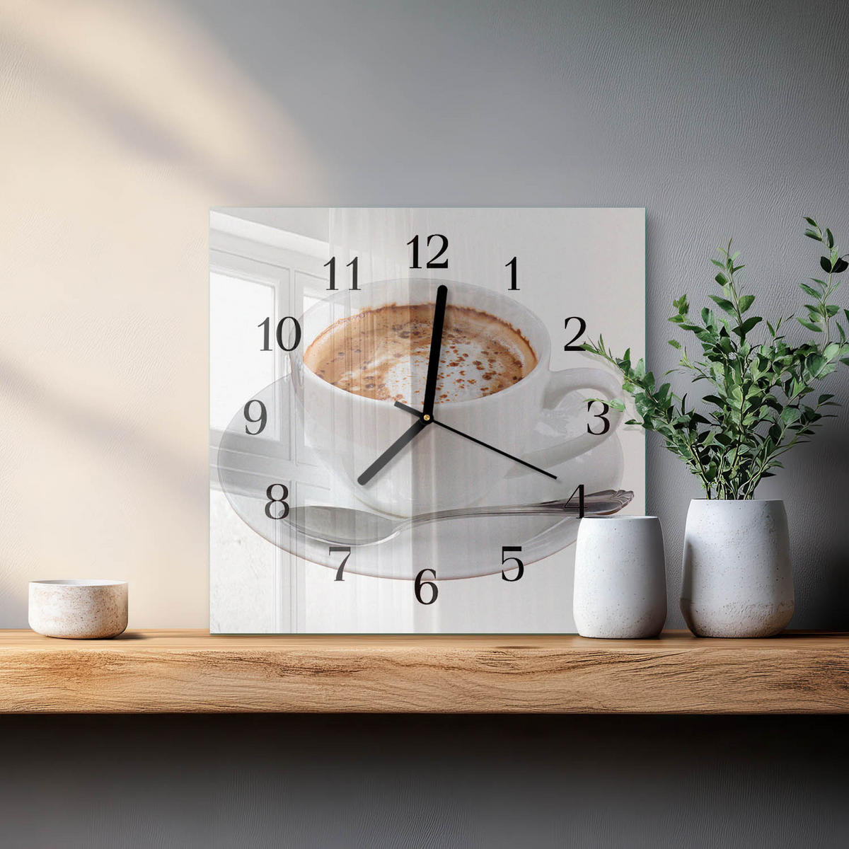 WANDUHR 30x30 cm - Kaffee - Weiß, Glas (30/30/0.4cm) - TULUP