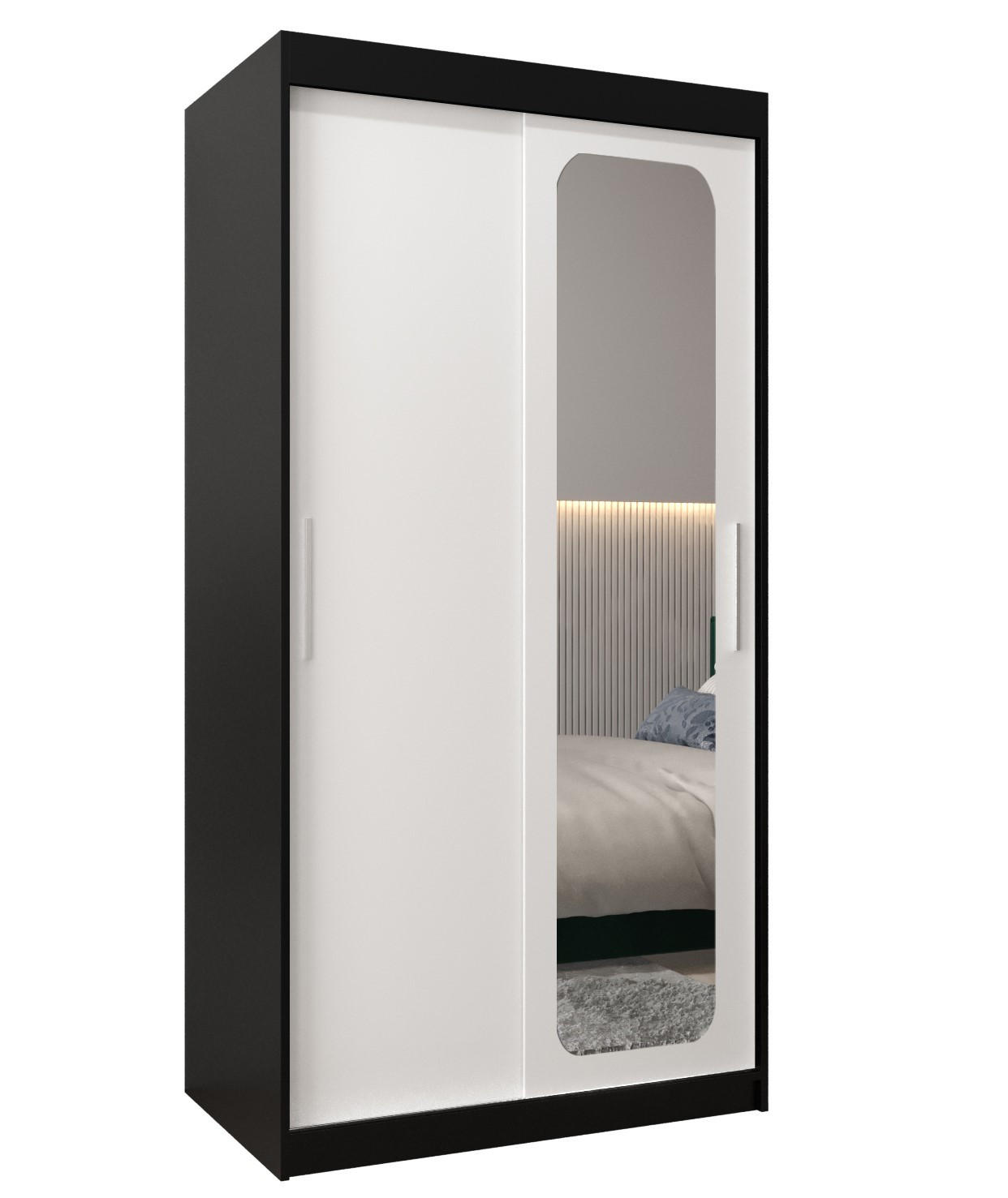Abiks Möbel Schwebetürenschrank Schwarz, Weiß 100x200x62 cm