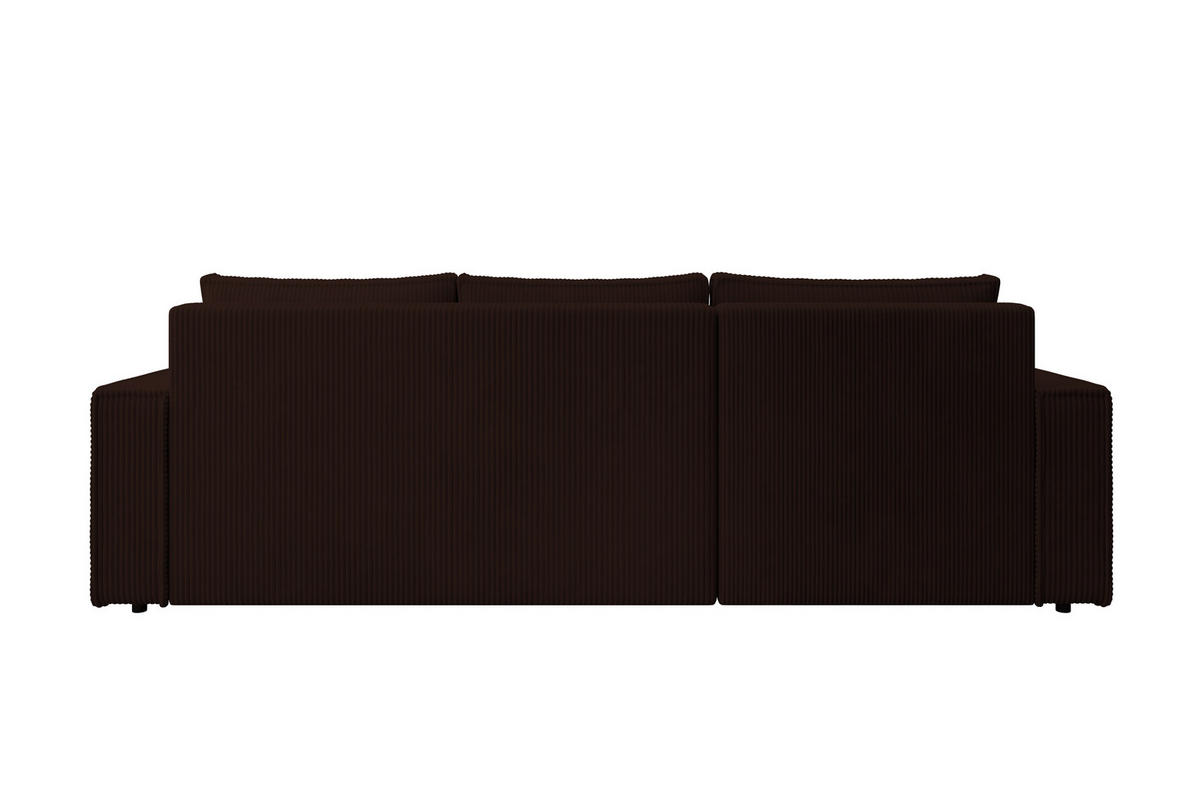 ECKSOFA CUDDY L, Eckcouch in L-Form mit Schlaffunktion und Bettkasten, Farbe: Dunkelbraun, Cordstoff, Ottomane Links - Dunkelbraun, Textil (240/140cm) - Storez24