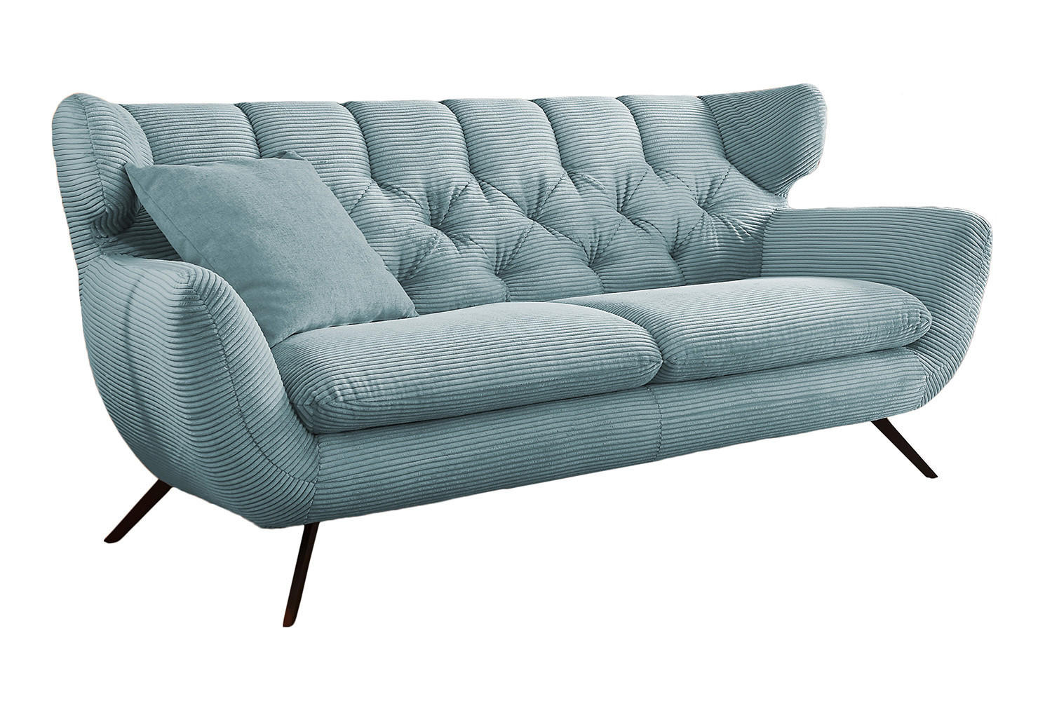 SOFA CHARME Blau Cord - Blau/Schwarz, Textil/Metall (200/94/95cm) - KAWOLA