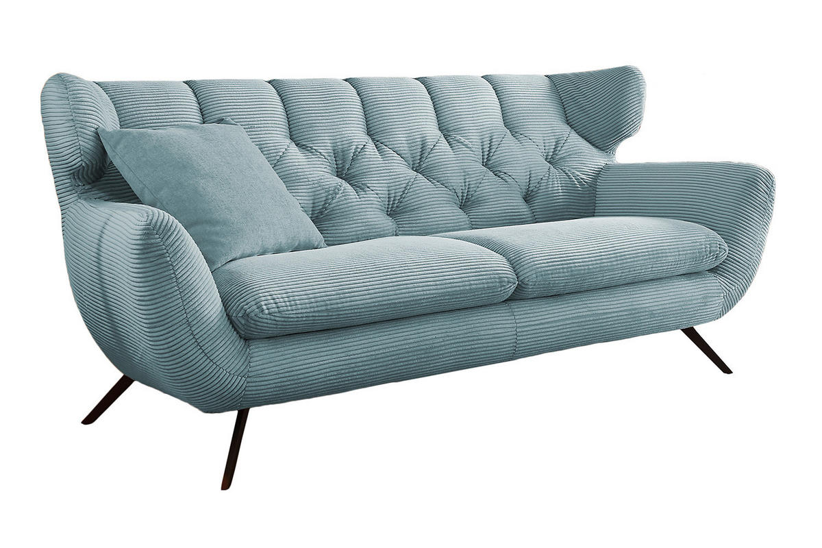 SOFA CHARME Blau Cord - Blau/Schwarz, Textil/Metall (200/94/95cm) - KAWOLA