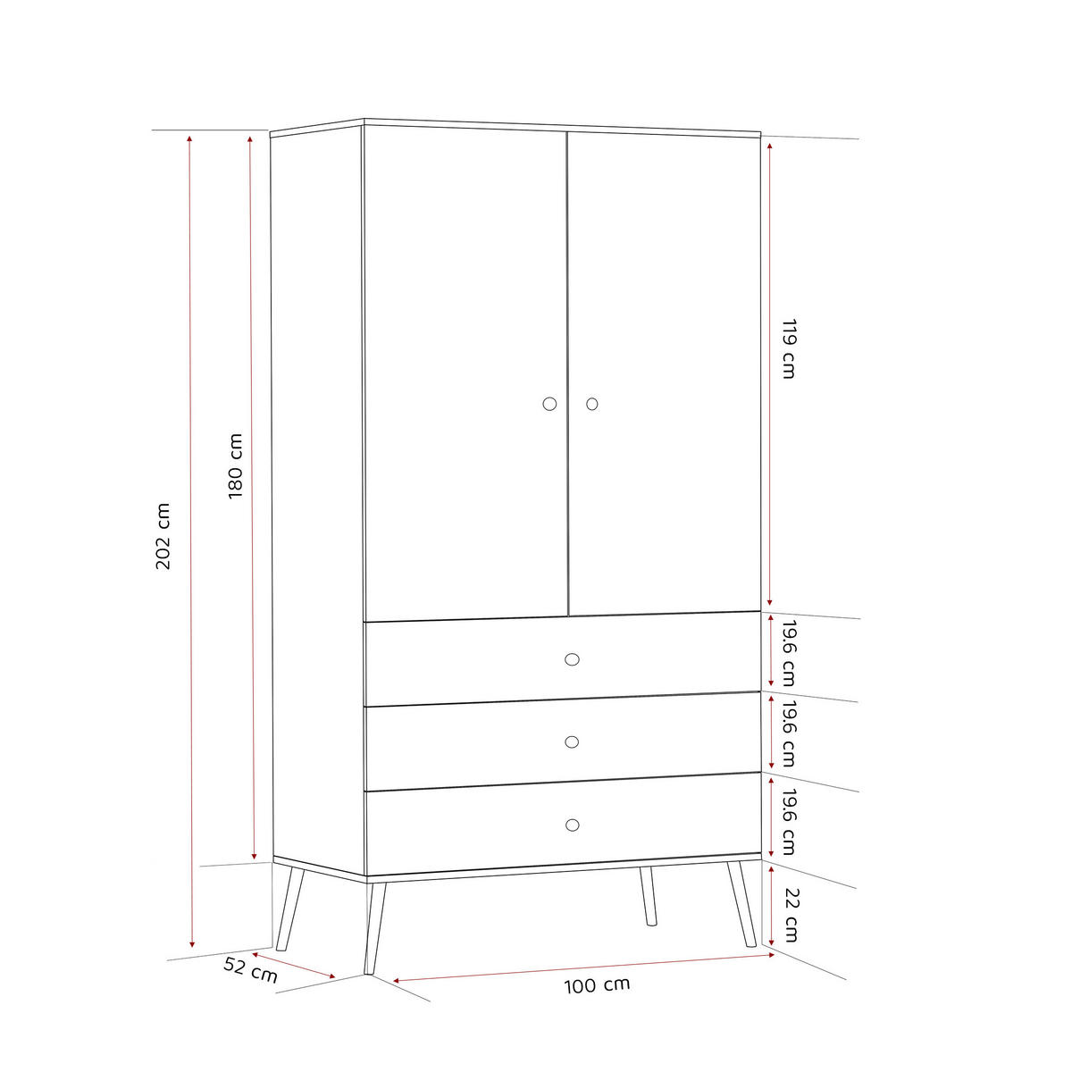 DREHTÜRENSCHRANK VALERIO 2-türig 100/52/202 cm Craft-Eiche - Eiche Wotan, Naturmaterialien/Holz (100/202/52cm) - Idohome