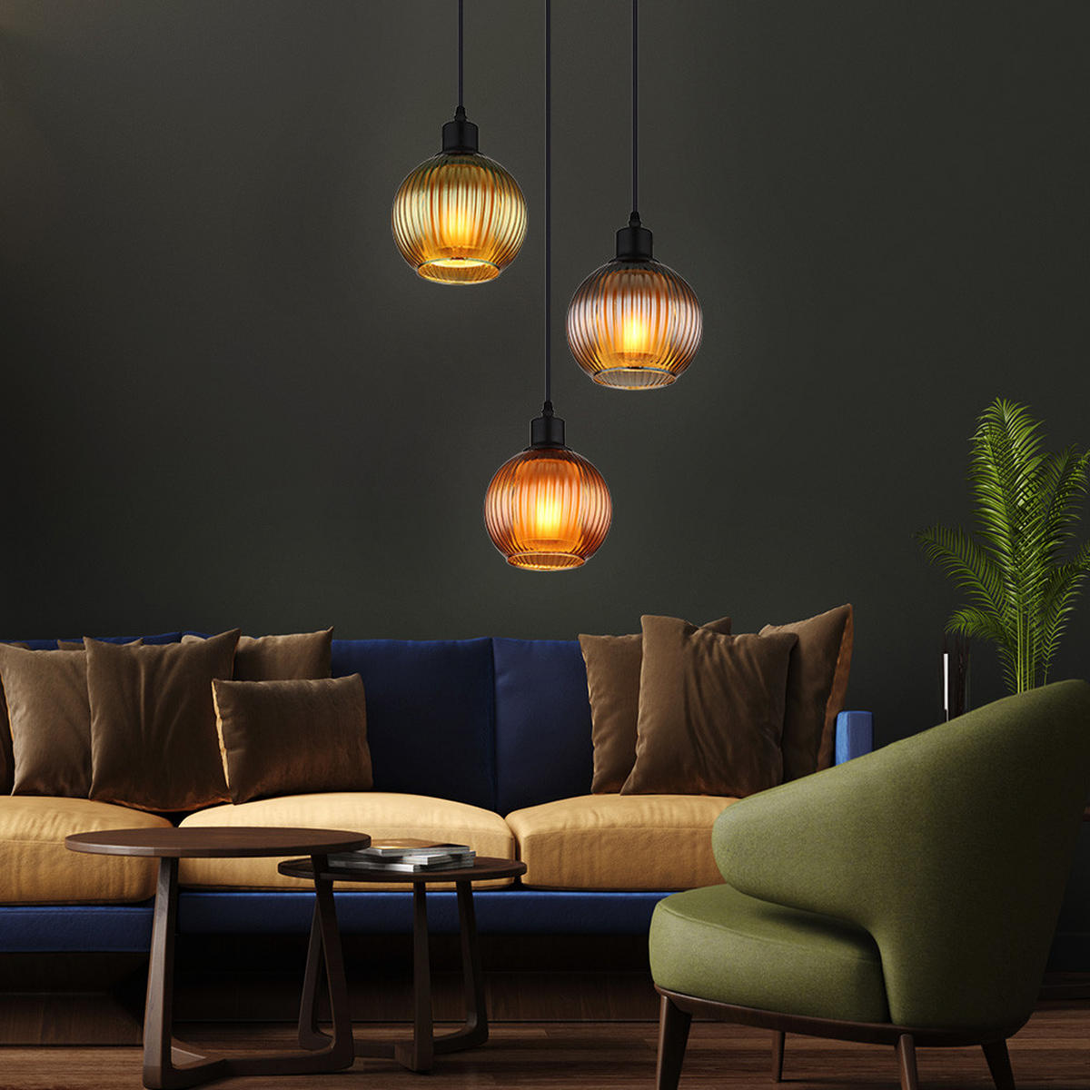 HÄNGELEUCHTE Metall Schwarz-matt ZUMBA - Multicolor, Glas (36/36/120cm) - Globo Lighting