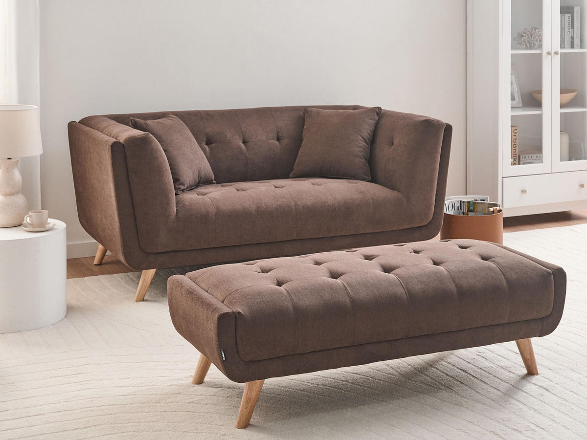 2-SITZER-SOFA Stoff Dunkelbraun mit Ottomane Habo - Hellbraun, Textil (176/78/72cm) - Beliani