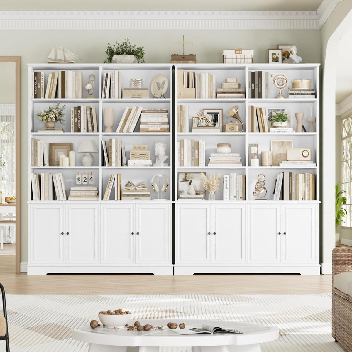 BÜCHERREGAL mit Türen Weiß 185 x 27 x 120 cm - Weiß, Holzwerkstoff (120/185/27cm)
