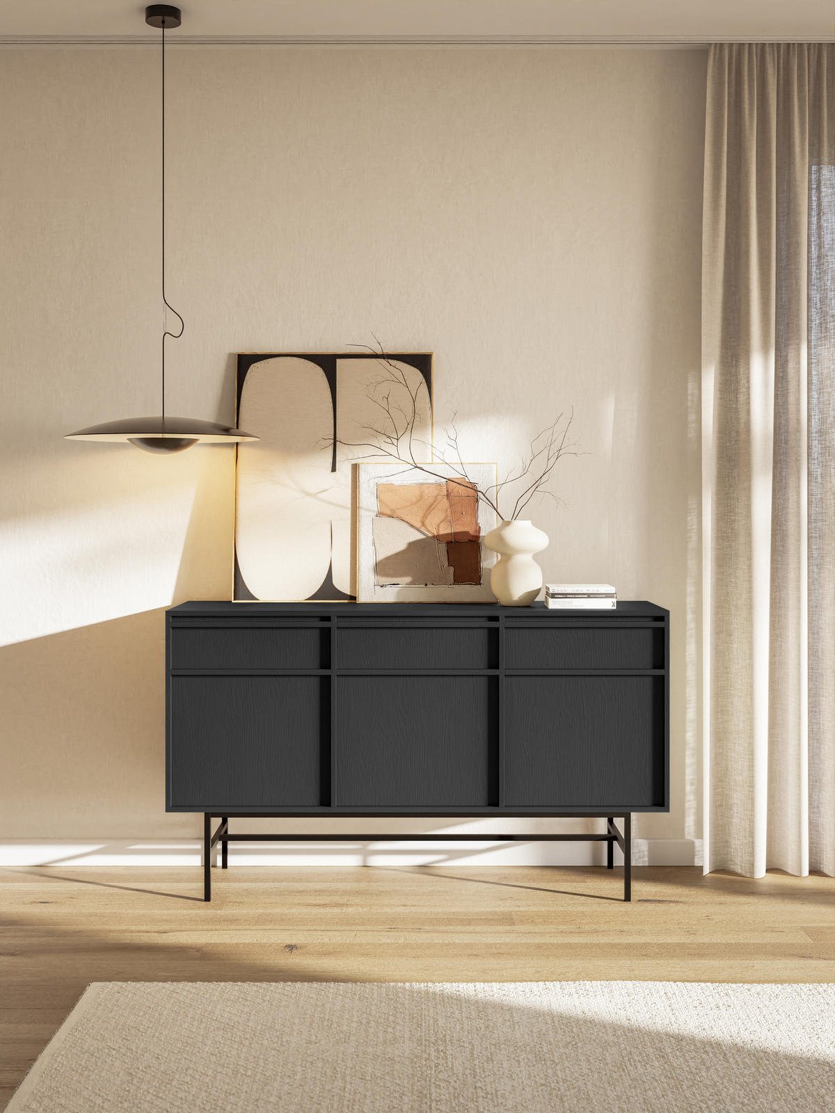 SIDEBOARD Evo Schwarz mit Metallgestell 154 cm - Anthrazit/Schwarz, Holzwerkstoff/Metall (154/89/39cm) - Selsey