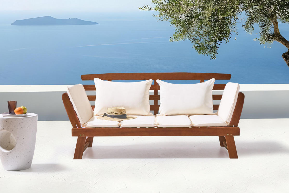 GARTENBANK 2-Sitzer Dunkler Holzfarbton Portici - Dunkelbraun/Weiß, Holz (210/82/66cm) - Beliani