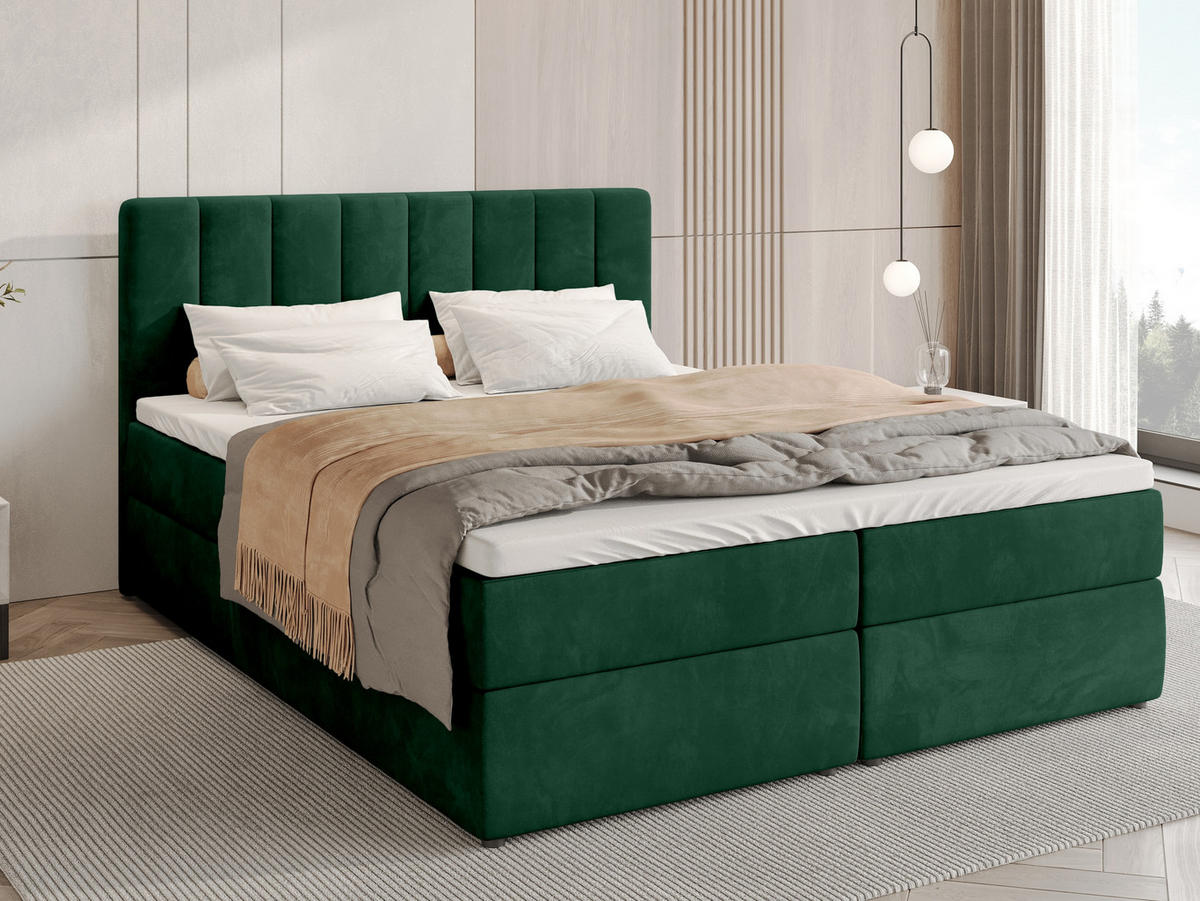 BOXBETT Denver mit Topper 140/200 Grün - Grün, Holzwerkstoff/Textil (140/200cm) - Bromarkt