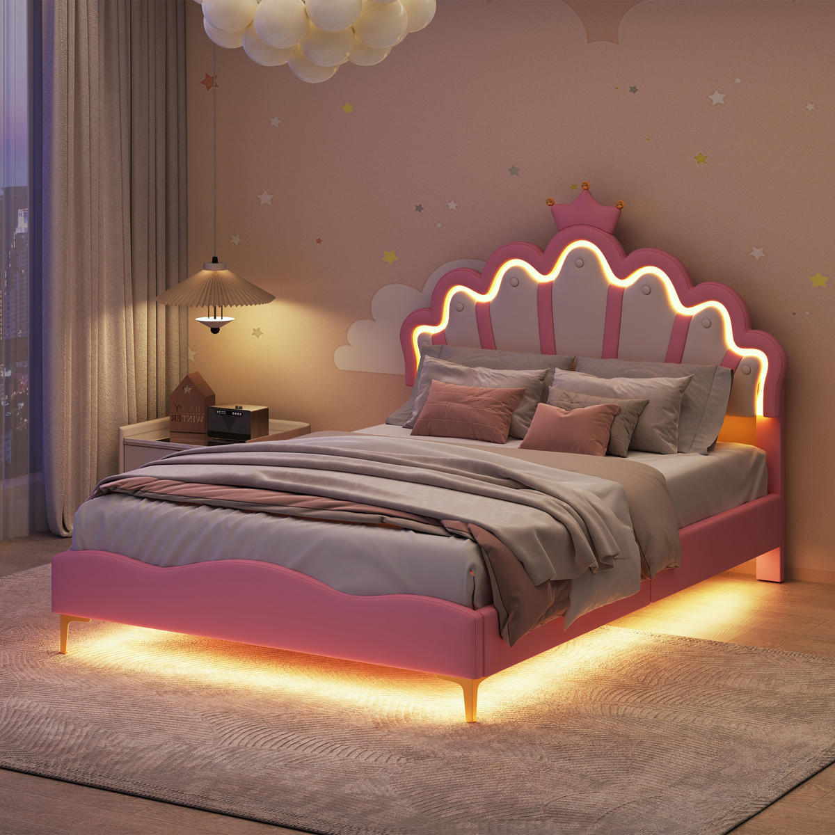 KINDERBETT 140/200 cm, in Rosa, Polsterbett Kinder Einzelbetten 140/200 mit Lattenrost, Verstellbarem Kopfteil - Pink, Leder/Holz (140/200cm) - BPKADHY