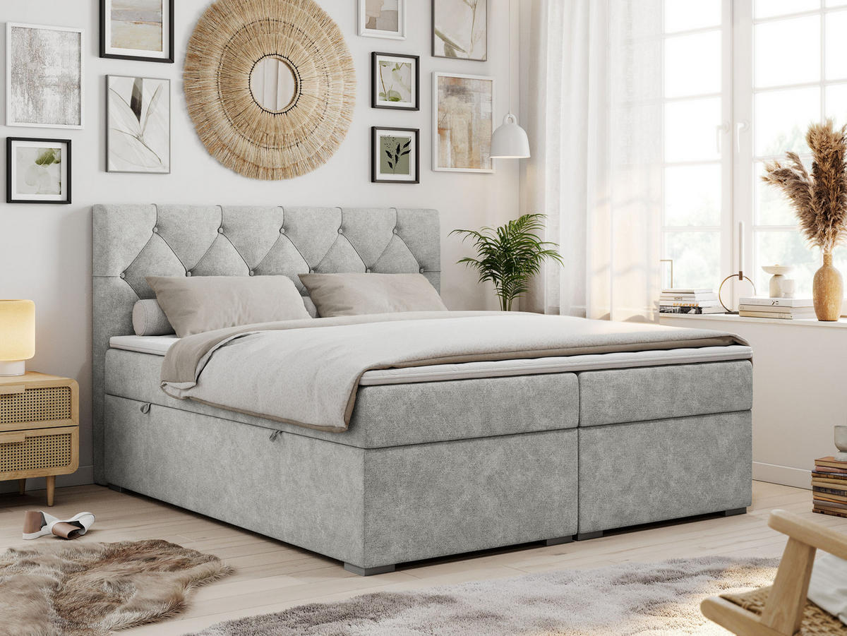 BOXBETT ALDA 140/200 Hellgrau Struktur - H3 - Hellgrau, Holz/Textil (140/200cm) - MKS