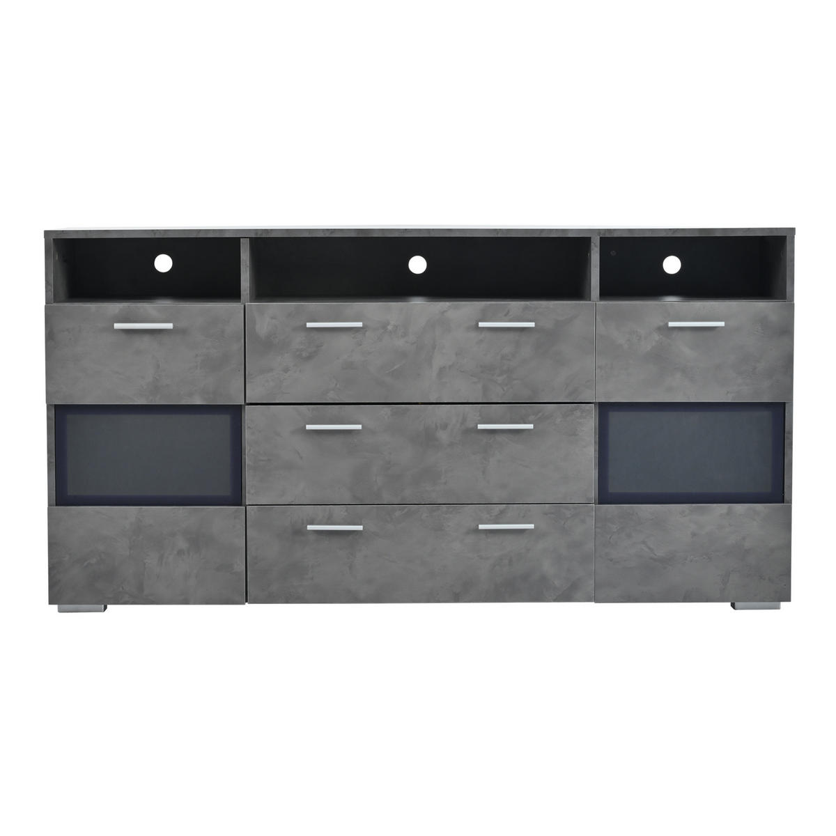 SIDEBOARD aus Spanplatte 140x33,5x72,5 cm Grau mit LED-Beleuchtung, Acryltüren und viel Stauraum - Grau, Holzwerkstoff (140/72.5/33.5cm) - Modfu