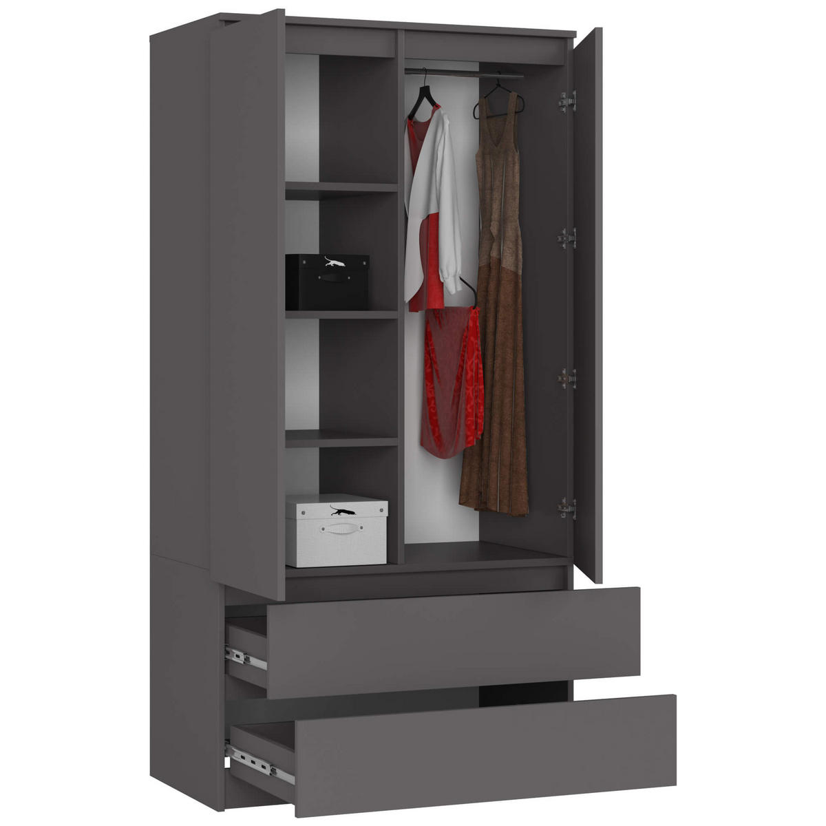KLEIDERSCHRANK Graphitgrau 180x90x51 cm - Graphitfarben, Holzwerkstoff (90/180/51cm) - Akord