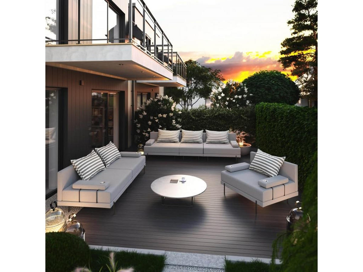 GARTENMÖBEL Set BAHAMA - 6 Personen - Wetterfeste Balkonmöbel & Terrassenmöbel Außen - Moderne Lounge Möbel für Garten - Terrasse - Grau gestreift - Grau, Kunststoff - Trada