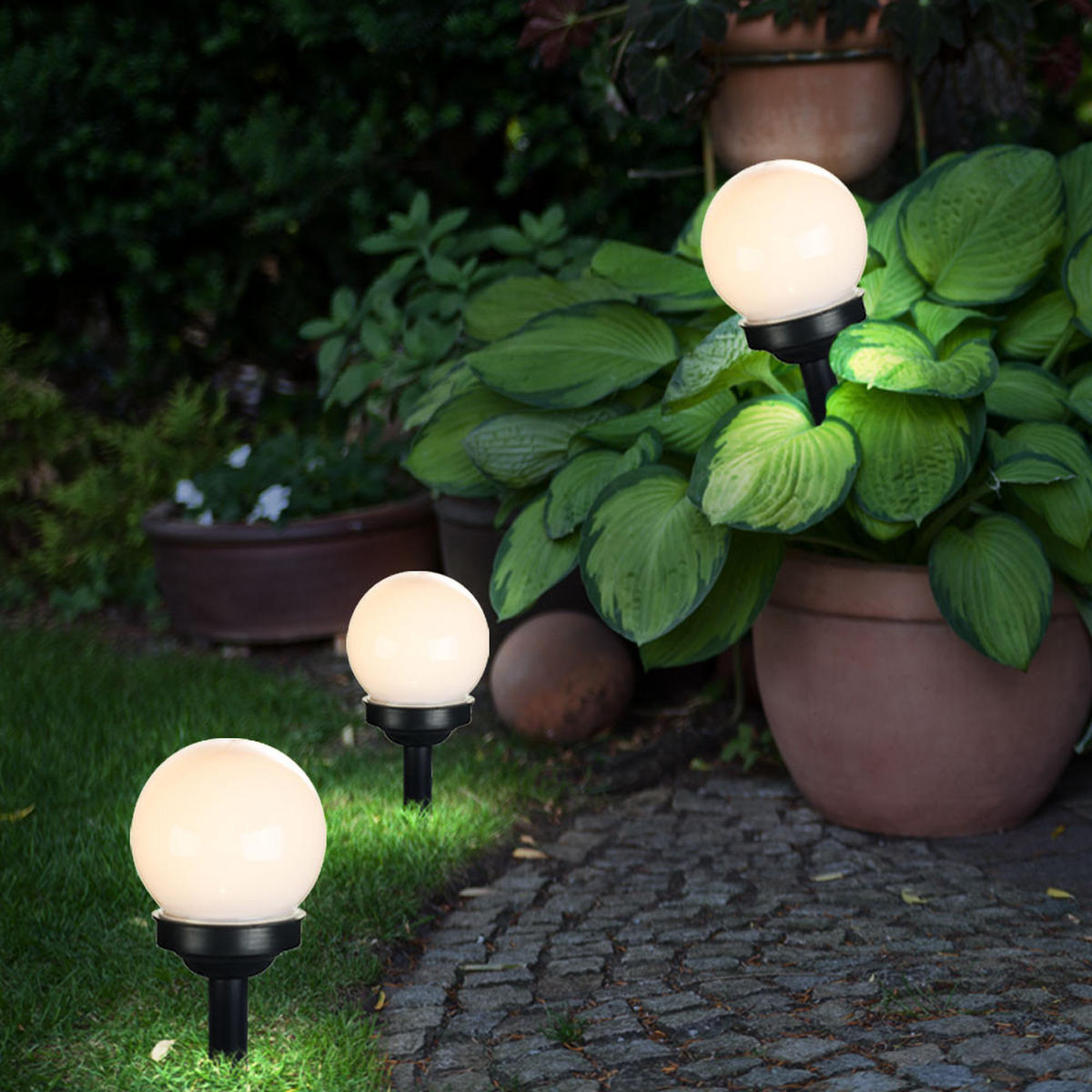 LED AUSSENLEUCHTE Weiß Solar 4er Set - Weiß, Kunststoff (10/10/39cm) - Globo Lighting