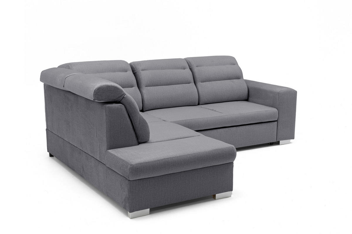 ECKSOFA CLOUD L Links mit Schlaffunktion 120x190 Velours Grau - Chromfarben/Grau, Holz/Kunststoff (202/260cm) - Muffo