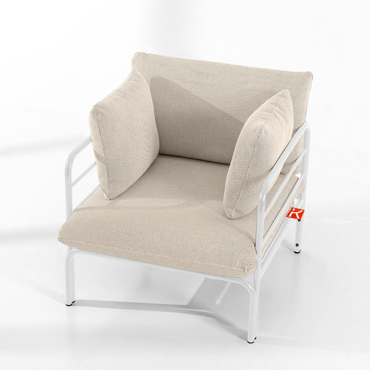GARTENSESSEL RAMBE inkl. Auflagen, Stahlgestell, Modern, Weiß - Beige/Weiß, Textil/Metall (79/80/80cm) - KONSIMO®