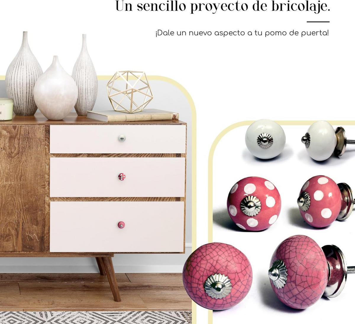 KERAMIKKNÖPFEN Set mit 8 in Weiß und Rosa 40 mm Durchmesser. - Pink, Keramik (4/4/6.9cm) - Nacnic