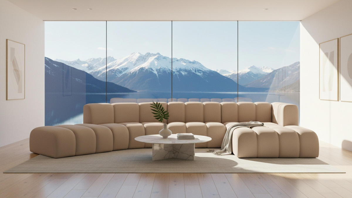 ECKSOFA L-Form GRAND Round, Stoff Salvador, Beige, Rechts - Beige, Holz (445/179cm) - Kaiser Möbel