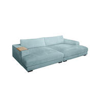 BIG SOFA XL MIT TABLETT NATUR MADELINE Hellblau Cord - Schwarz/Hellblau, Kunststoff/Textil (290/85/190cm) - KAWOLA