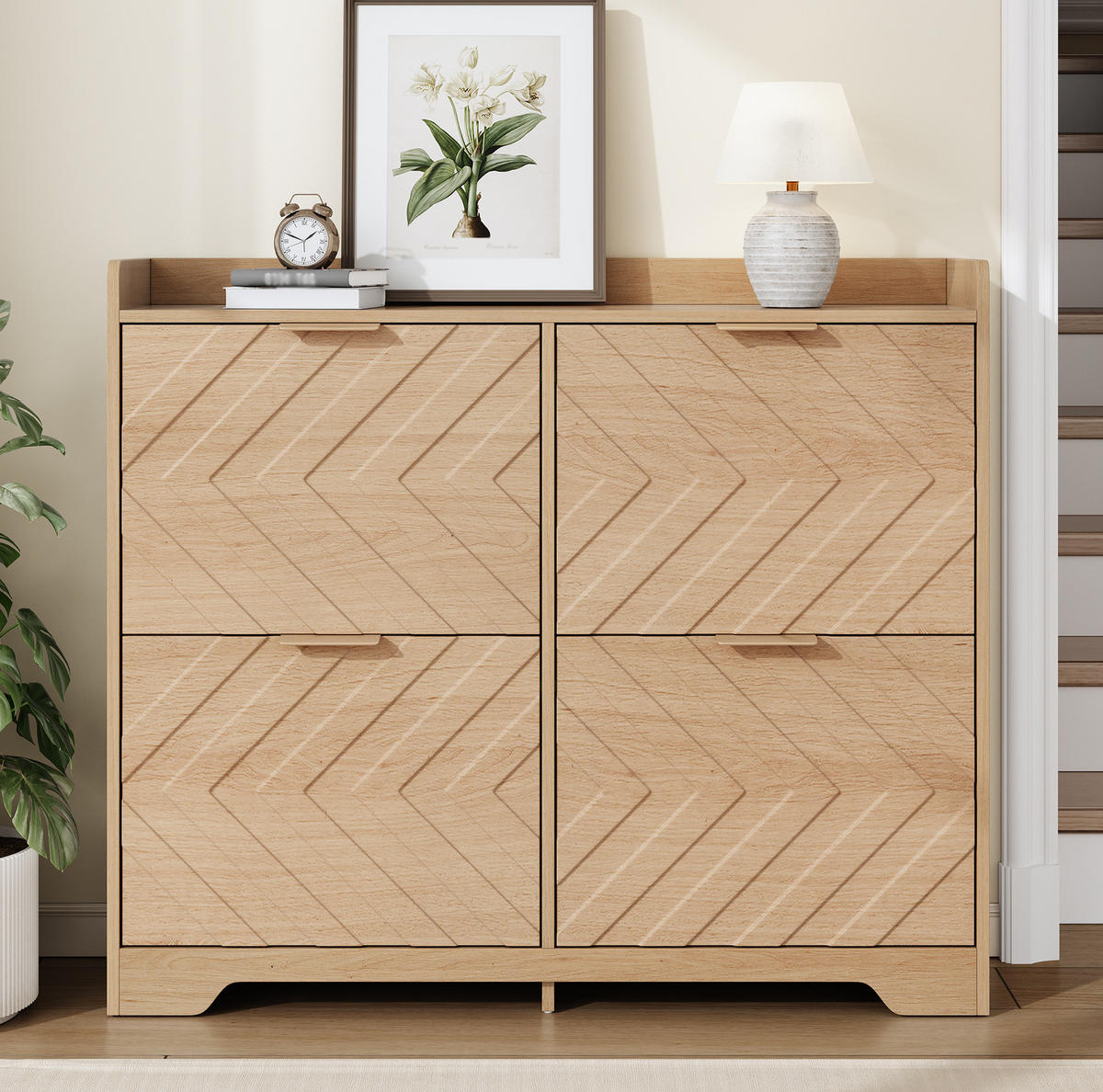 SCHUHSCHRANK aus MDF 105x24x90cm in Natur mit 4 Klappfächern - Naturfarben, Holzwerkstoff (105/90/24cm) - Modfu