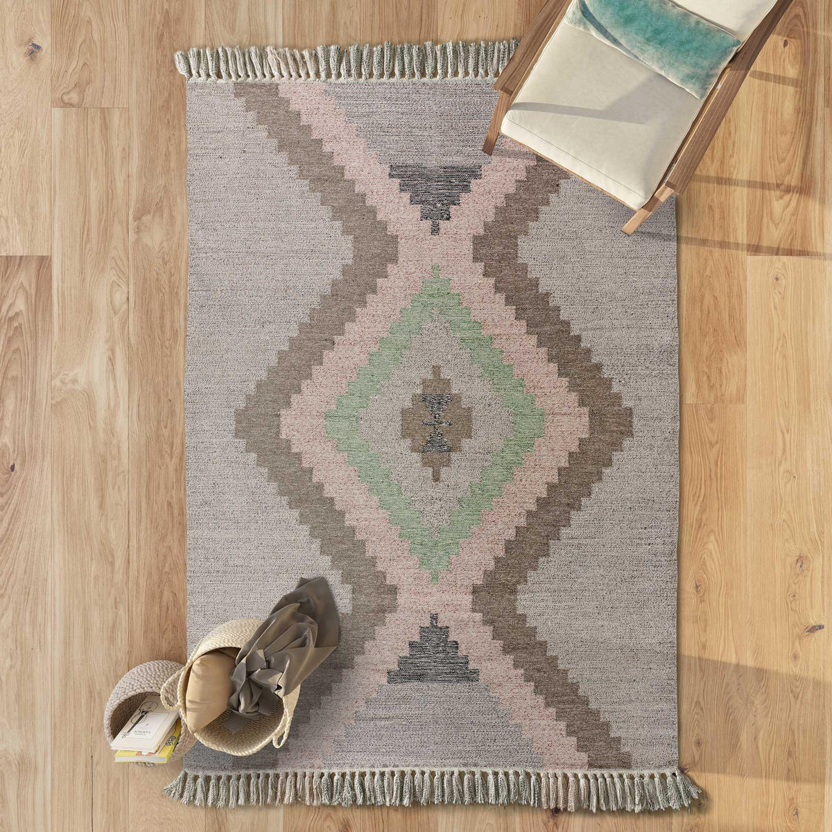 HANDWEBTEPPICH Taupe Chandia 120/170 cm - Taupe/Multicolor, Naturmaterialien (120/170cm) - Atticgo