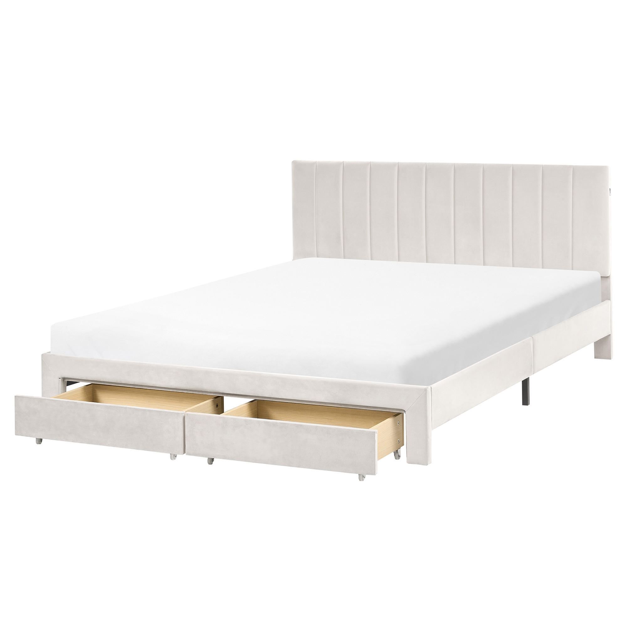 BETT mit Schubladen 160/200 cm Samtstoff Cremeweiß Lonzac - Creme, Textil (160/200cm) - Beliani