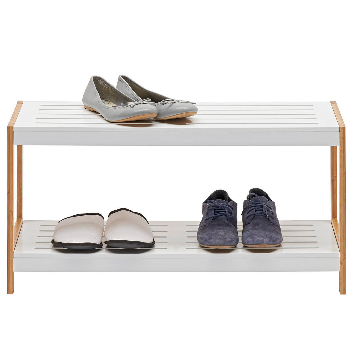 SCHUHREGAL - Bambus massiv / MDF - Weiß, Holz/Holzwerkstoff (70/36/26cm) - home24
