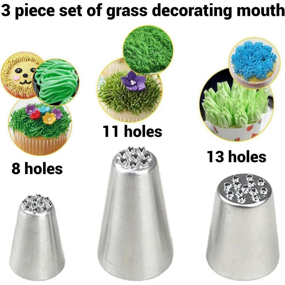 SPRITZTÜLLEN Set 3 Stück Edelstahl Gras- und Blätterdüsen - Weiß, Metall (2.5/1.8/4cm)