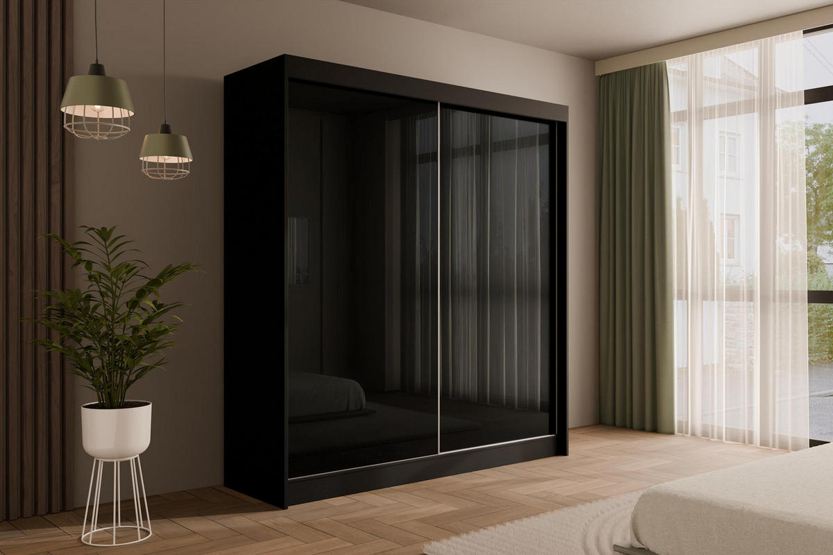 KLEIDERSCHRANK PEKA - 200 cm - Schwarz - Schwarz, Holzwerkstoff (200/215/61cm) - ALTDECOR