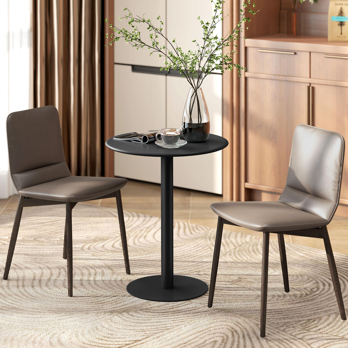 ESSTISCH, Runder Küchentisch für 2 Personen, Moderner Esszimmertisch, Schwarz - Schwarz, Metall (60/60/72cm) - HOMCOM