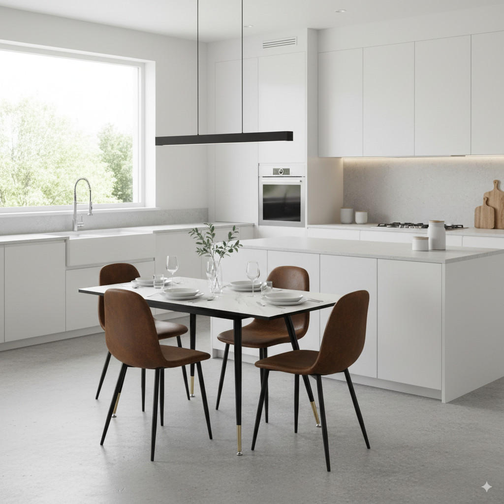 ESSTISCH SET mit ausziehbarem Tisch und 4 bequemen Stühlen - Schwarz/Braun, Holzwerkstoff/Metall (80/75/160cm) - Urban Meuble