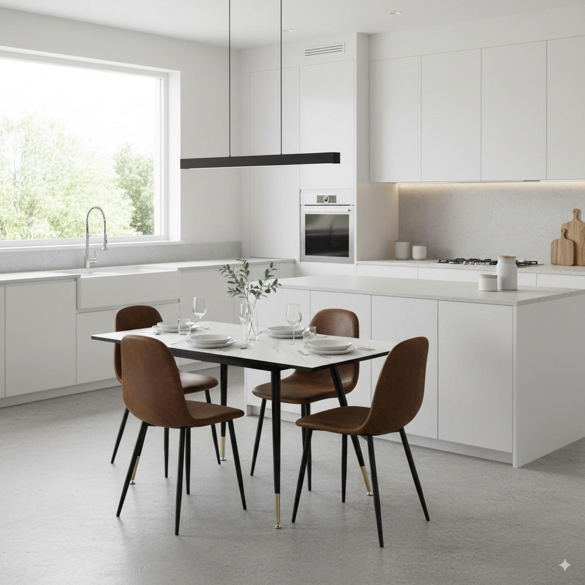 ESSTISCH SET mit ausziehbarem Tisch und 4 bequemen Stühlen - Schwarz/Braun, Holzwerkstoff/Metall (80/75/160cm) - Urban Meuble