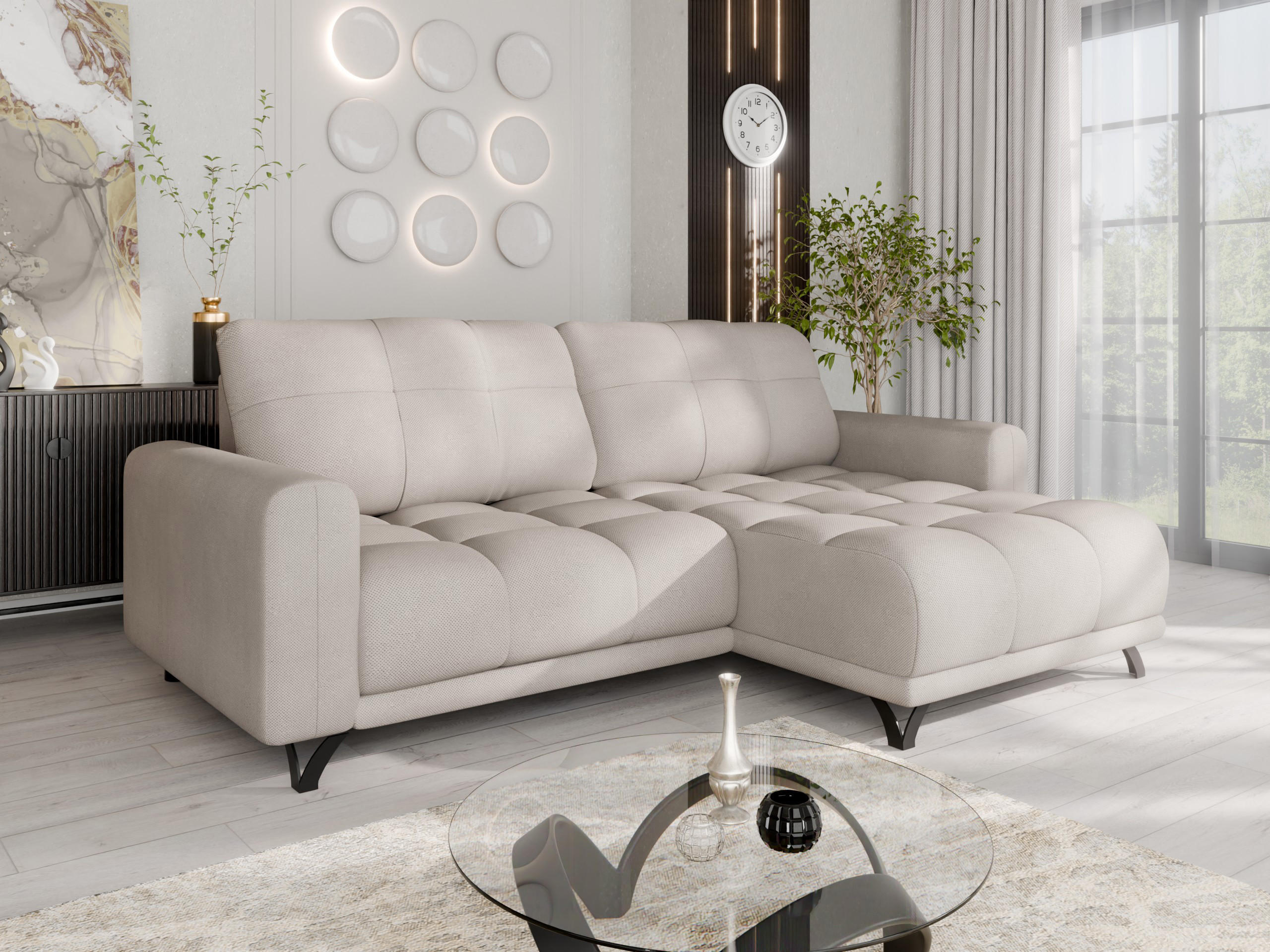 ECKSOFA Ferrino L-Form, Recamiere beidseitig montierbar, Grün - Grün, Holz (174/234cm) - Panda Möbel