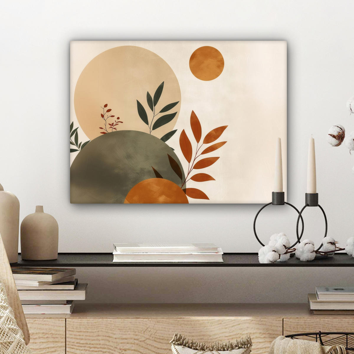 LEINWANDBILD Formen - Rund - Blätter - Beige Wandbild 40x30 cm - Rostfarben, Textil (40/30cm) - MuchoWow