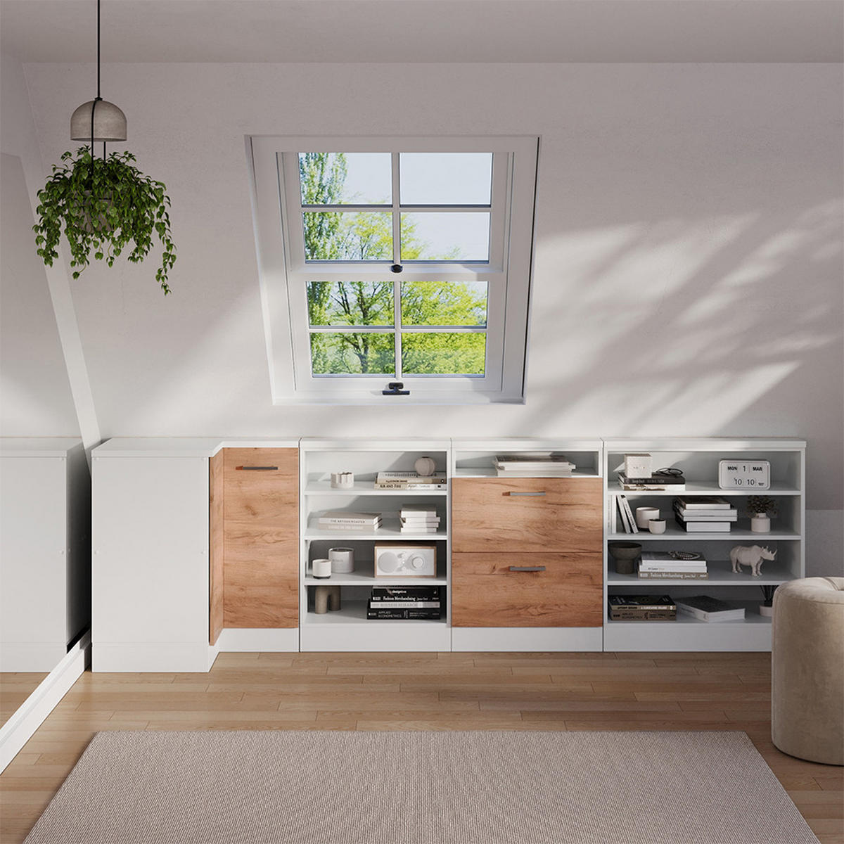 DACHSCHRÄGENSCHRANK ECKSCHRANK Rion Goldkraft Eiche/Weiß 75.6 x 81.6 cm mit 1 Tür - Honigeiche/Weiß, Holzwerkstoff (75.6/81.6/75.6cm) - Vicco