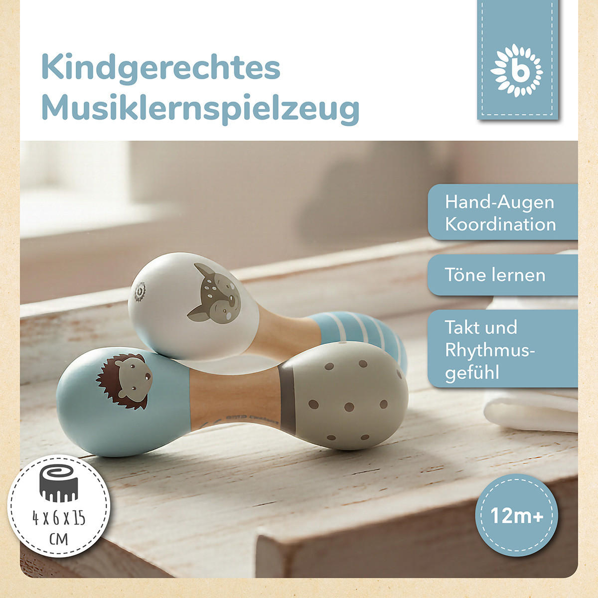 BABY-HOLZRASSELN Waldtiere 2er Set 19 cm - Multicolor, Holz (5/15cm) - Bieco Spielwaren