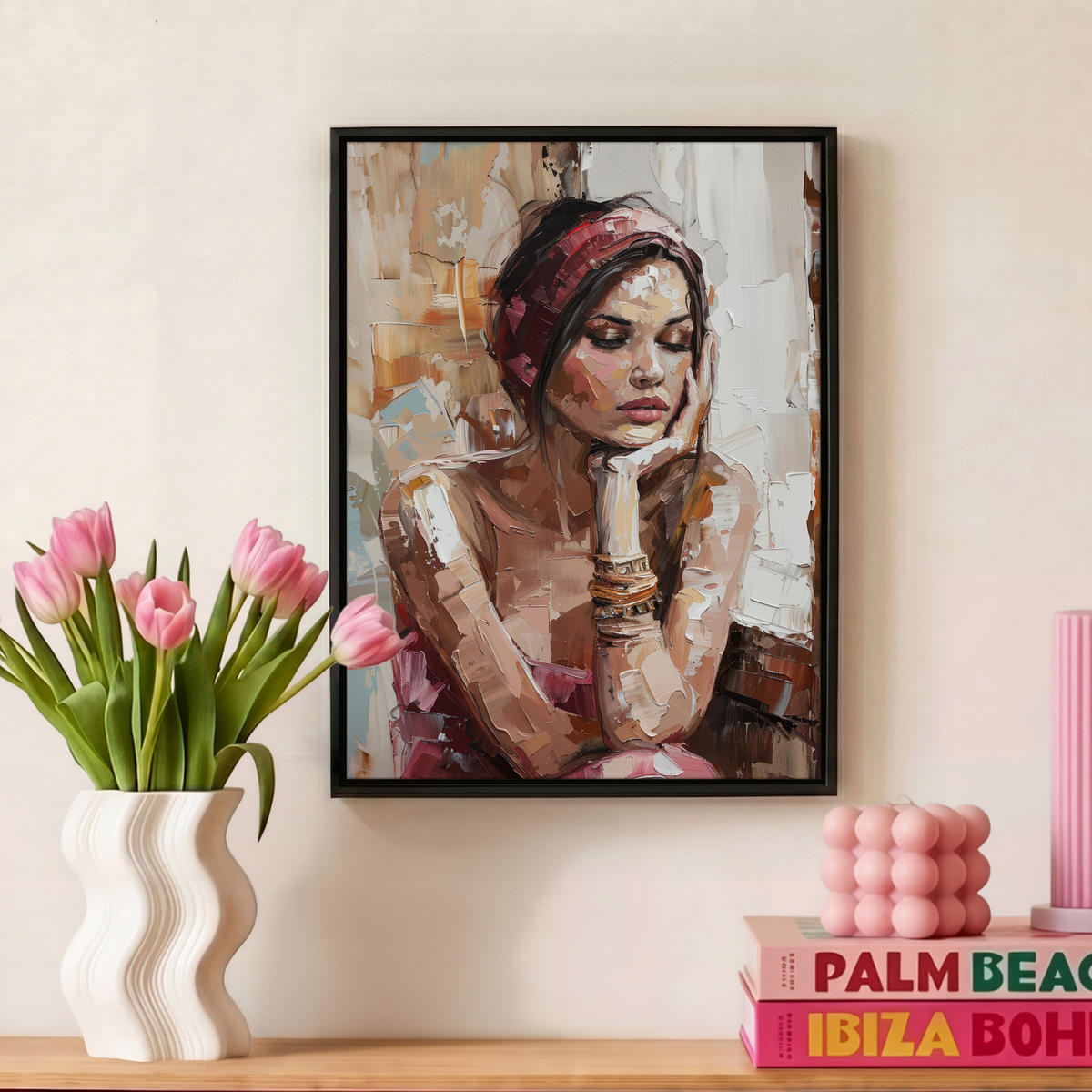 LEINWAND Bilder mit Rahmen - Frau - Lackierung - Porträt - Modern - 30x40 - Altrosa, Textil (30/40cm) - MuchoWow