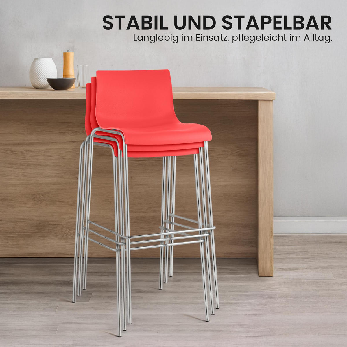 BARHOCKER 2er Set Kunststoff rot - Chromfarben/Rot, Kunststoff/Metall (43/100/48cm) - CLP