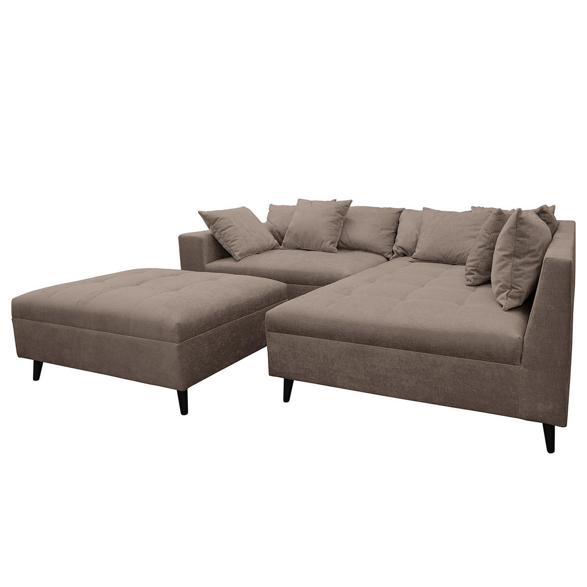 ECKSOFA mit Ottomane und Hocker - Schwarz/Braun, Birkenholz/Textil (247/174cm) - home24