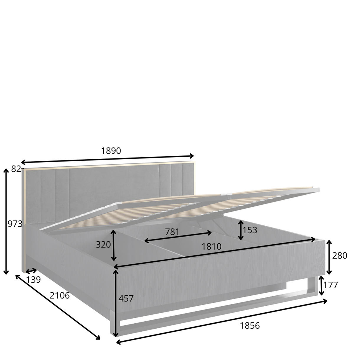 BETTGESTELL VIDIS Doppelbett mit Bettkasten - Schwarz, Holzwerkstoff (180/200cm) - KONSIMO®