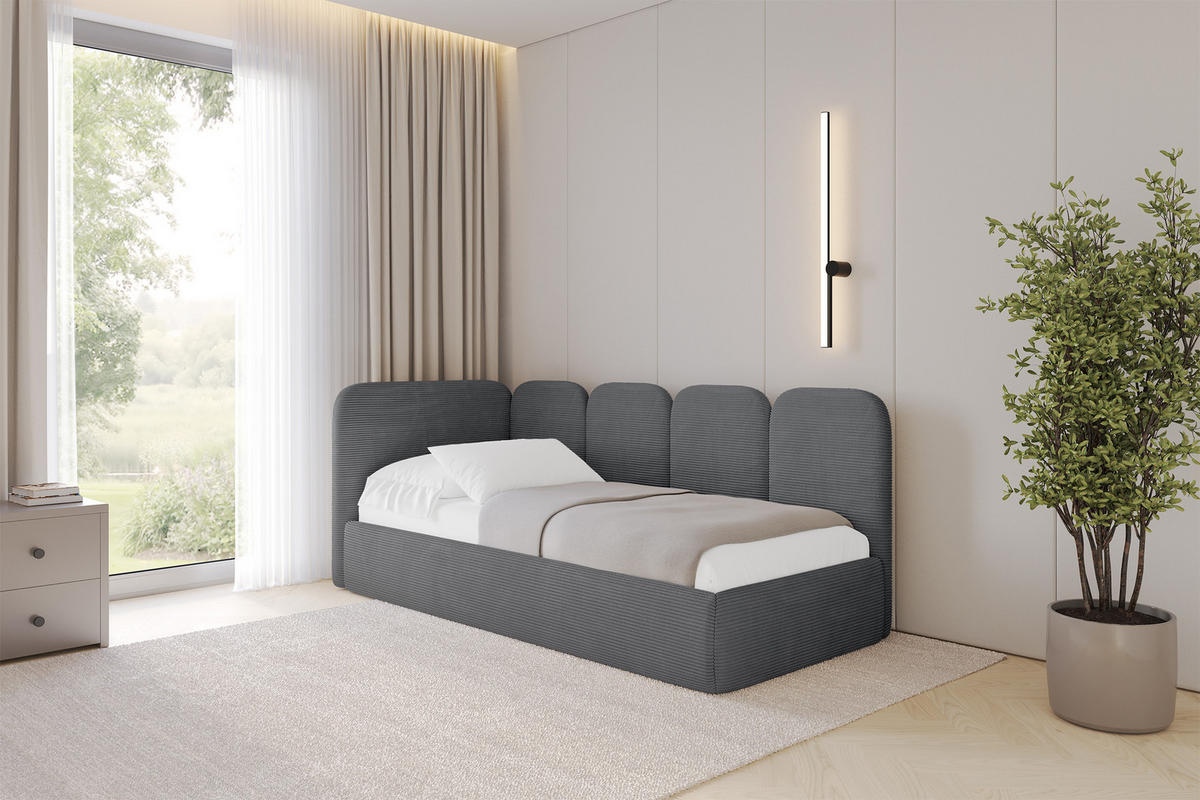 EINZELLBETT Jugendbett mit Bettkasten und Matratze H3/H4, Rechts - VELY 80x200 Dunkelgrau - Schieferfarben, Holzwerkstoff/Textil (80/200cm) - ALTDECOR