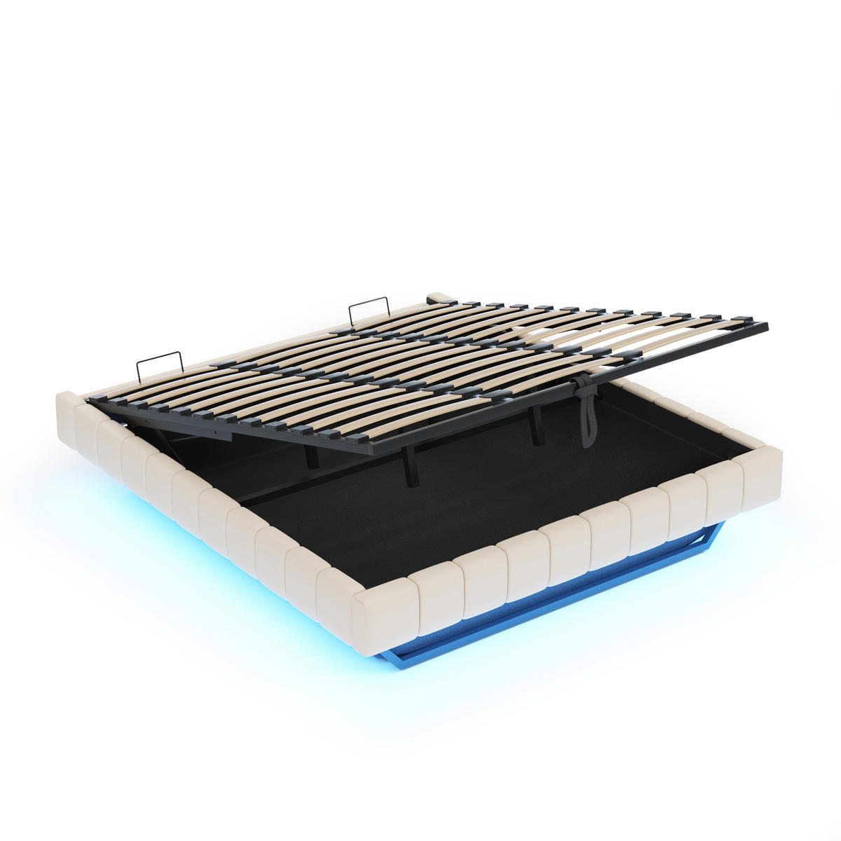 POLSTERBETT 180/200 cm Beige mit Stauraum und LED-Beleuchtung aus Leinen - Beige, Textil (180/200cm) - OKWISH