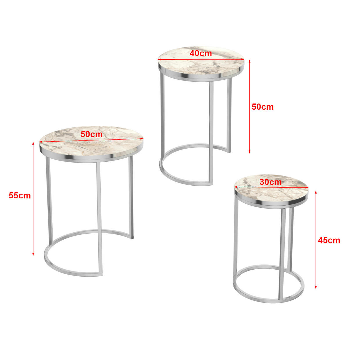 SATZTISCH Bornholm 50/50/55 - Weiß, Holzwerkstoff (50/50/55cm) - [en.casa]