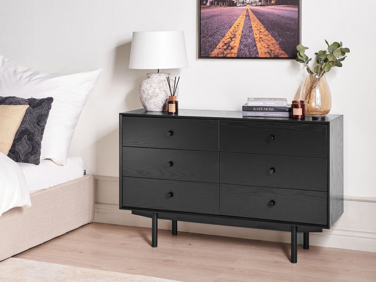 KOMODA s 6 zásuvkami Černá Alcester - černá, kompozitní dřevo (120/75/40cm) - Beliani