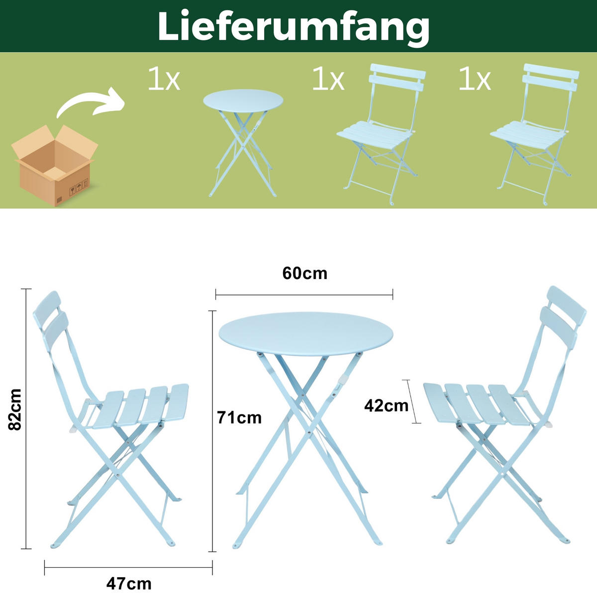 BISTRO SET Blau - Blau, Metall - Albatros